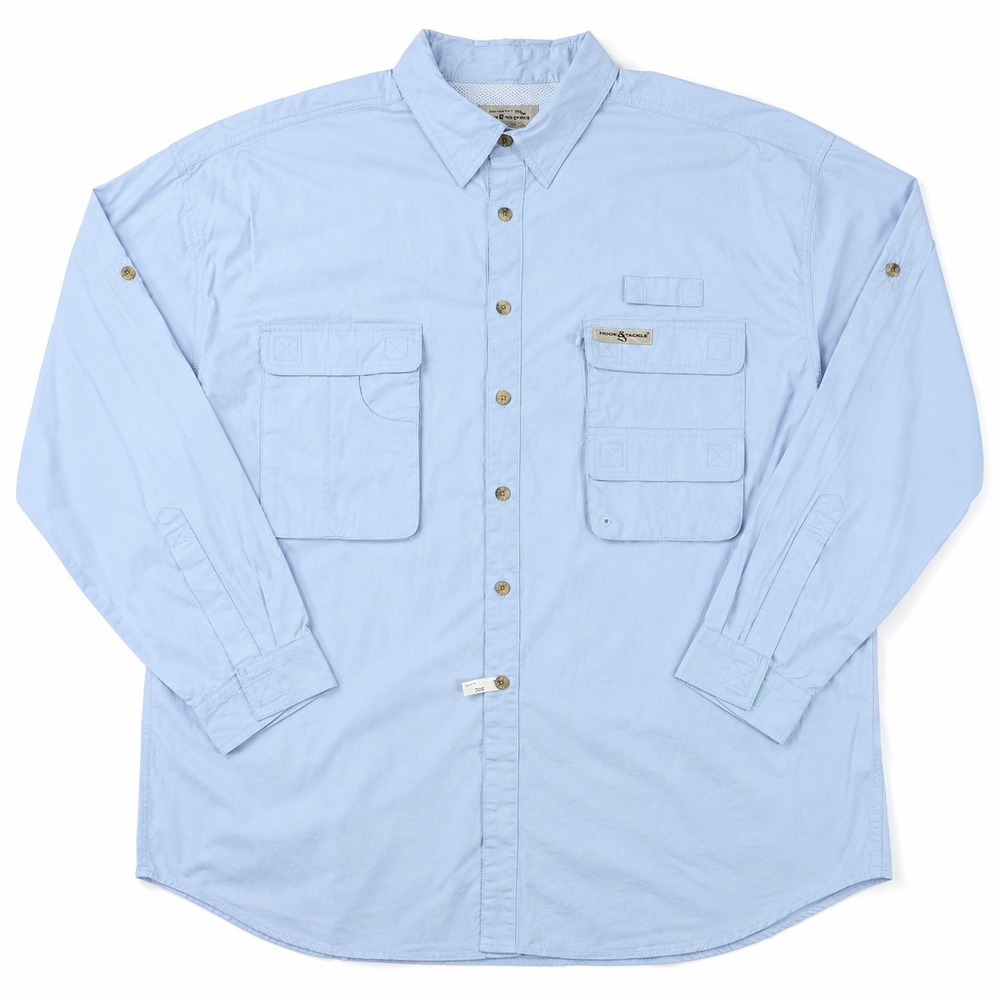 Hook & Tackle Fishing Shirt Men's XL Vented Back Long Sleeve Light Blue Pockets